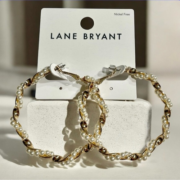 Lane Bryant Jewelry - Lane Bryant Gold & Pearl Twist Hoop Earrings